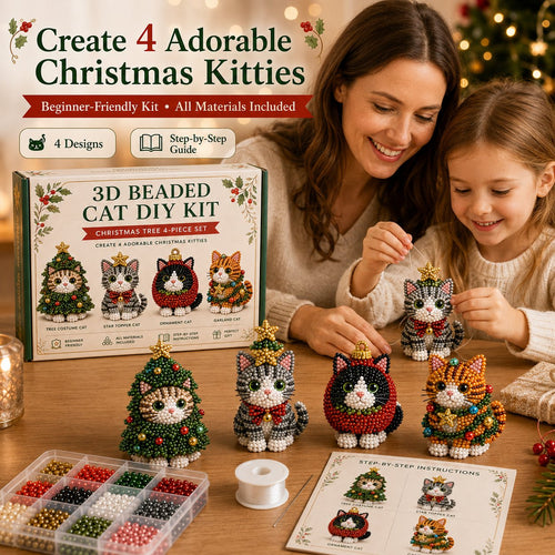 🐱✨ Create Your Own 3D Beaded Christmas Cats | Beginner-Friendly DIY Kit🎁