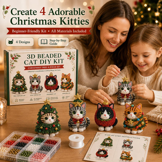 🐱✨ Create Your Own 3D Beaded Christmas Cats | Beginner-Friendly DIY Kit🎁